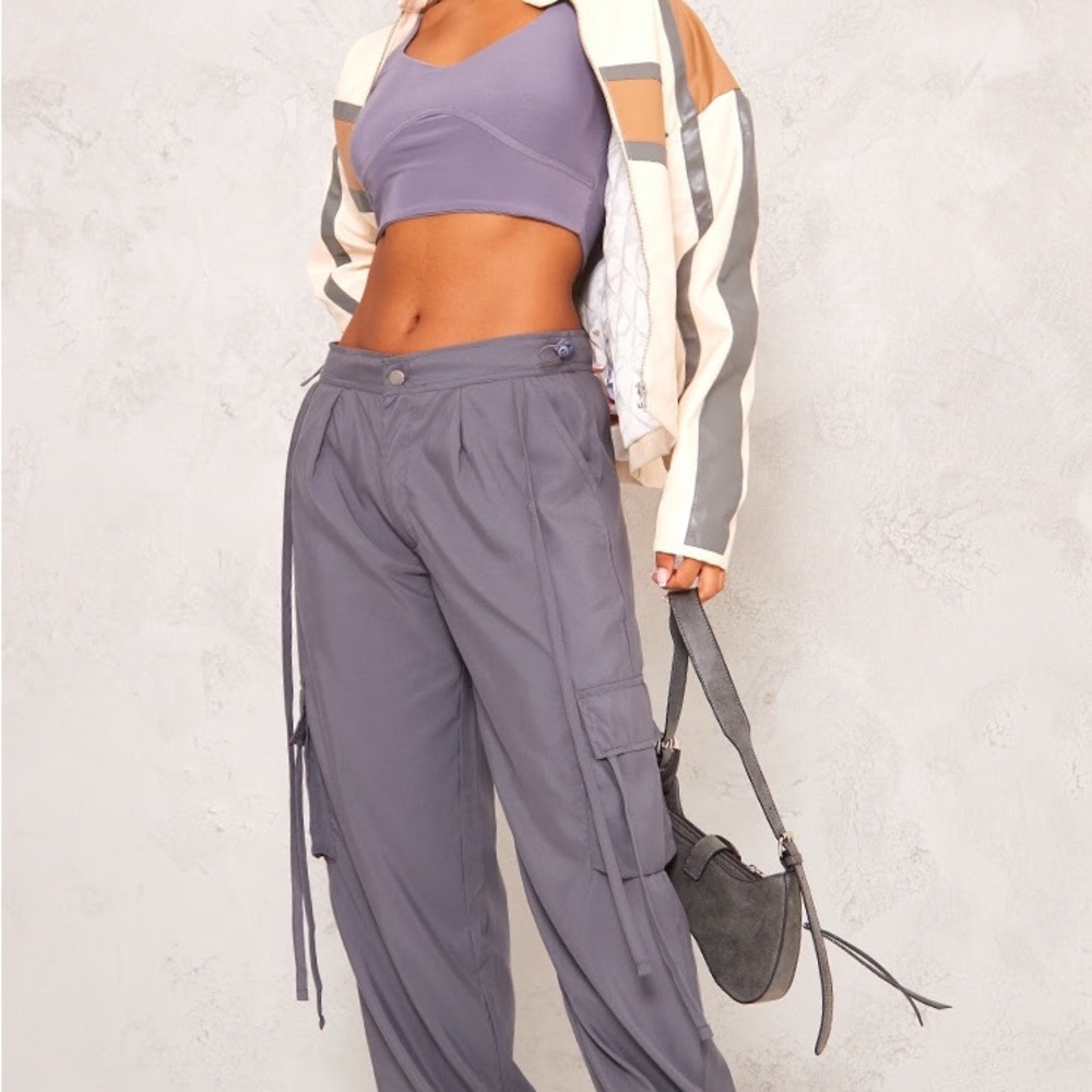 Gray Track Pants with Elastic Waistband and Relaxed Fit